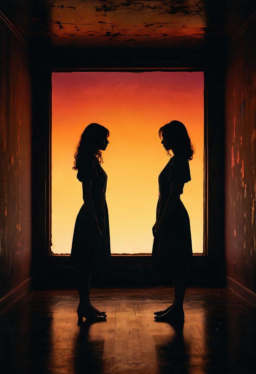 A thought-provoking scene depicting two intertwined silhouettes in a shadowy environment, representing the contrast between traditional and taboo themes in adult films. In the background, a broken film reel symbolizes the challenge to traditional narratives, surrounded by subtle hints of vibrant colors. Ethereal lights suggest the allure of exploring the unknown. Suggest intricate details capturing the essence of storytelling and boundary-pushing concepts. surreal art. vibrant colors. moody lighting.